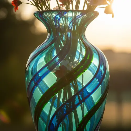 Exquisite Murano Glass Vase with Blue and Green Shades