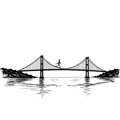 Simplistic Child's Stick Drawing of a Bridge