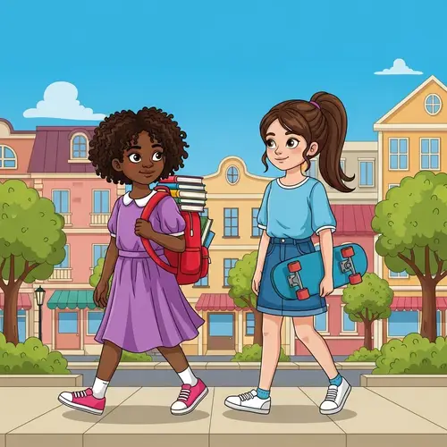 Diverse Young Girls in Cartoon Town | Kids' Adventure Story
