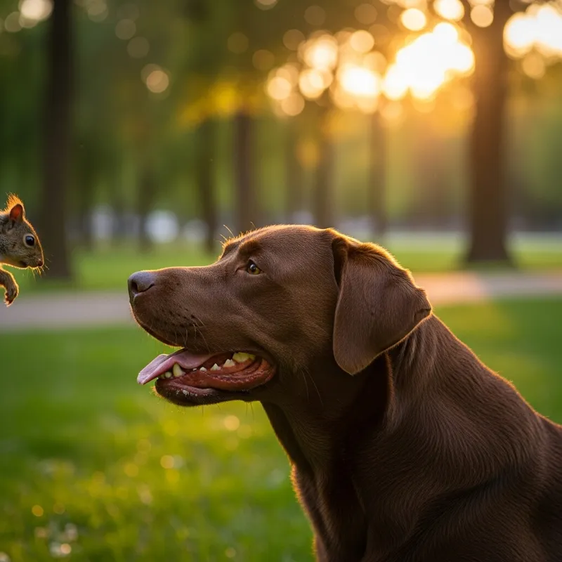 Adorable Dog Enjoying the Sunset with Squirrel