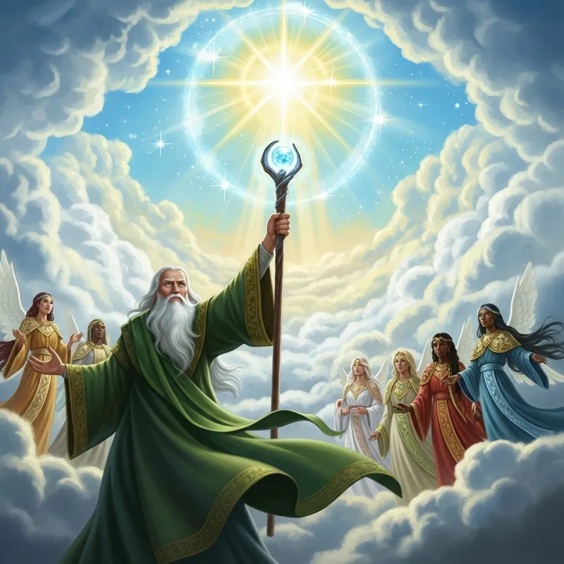 Wizard's Heavenly Creation with Mystical Staff Wizard's Heavenly Creation with Mystical Staff