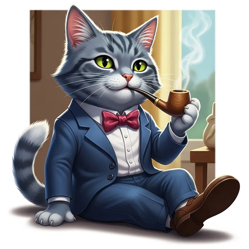 Stylish Cat Smoking Pipe - Eccentric Bow Tie Character