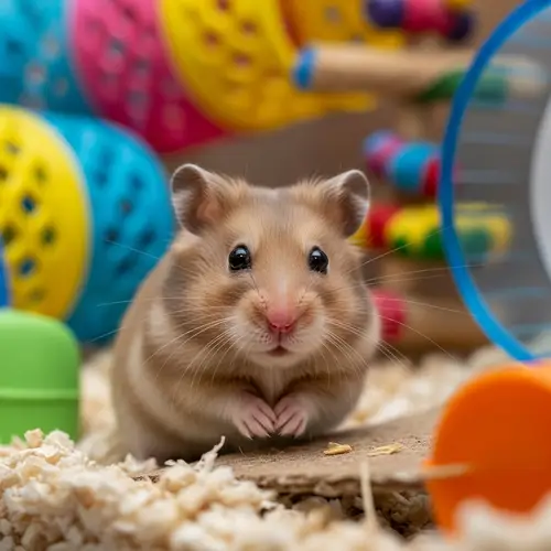 Adorable Fluffy Hamster - Cute Pet Enjoying Colorful Habitat