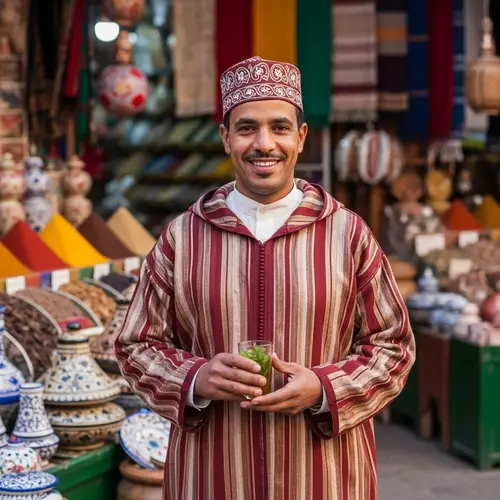 Moroccan Man at Vibrant Marketplace | Cultural Heritage Display
