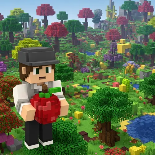 Block-Style Fruit-Themed Online Game Character