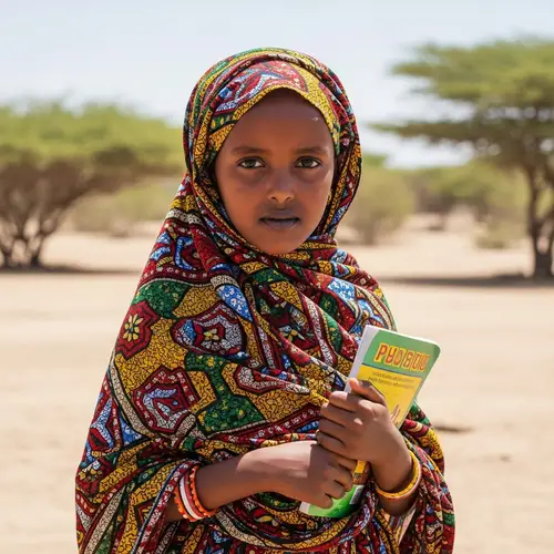 Young Somali Girl in Traditional Dress with Book | Beautiful Landscape