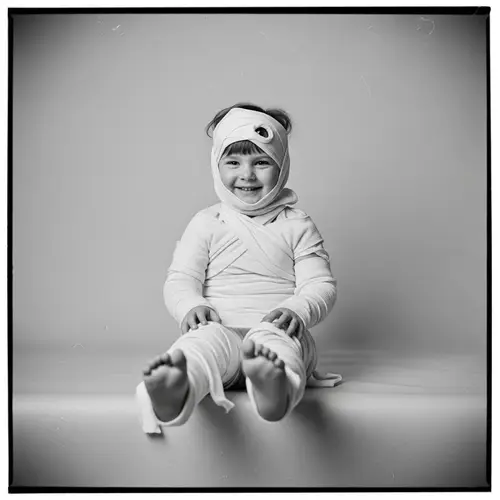 Vintage Child Portrait: Whimsical Mummy Girl Laughing