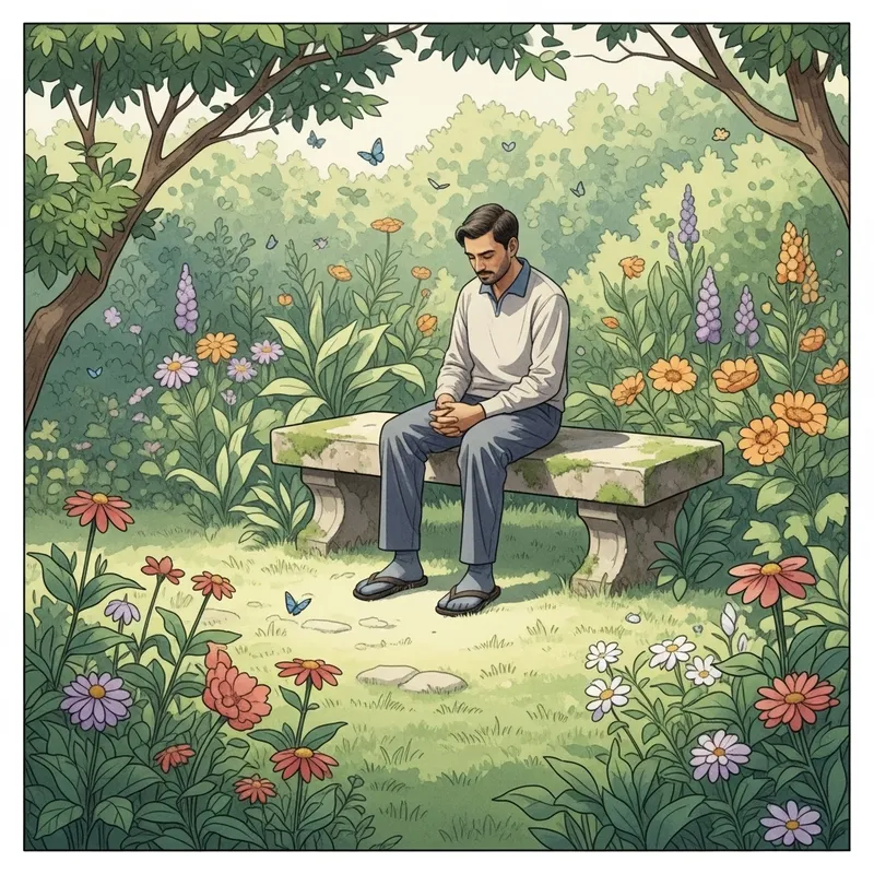 Peaceful Garden Reflection: Watercolor Art