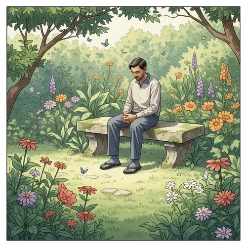 Peaceful Garden Reflection: Watercolor Art