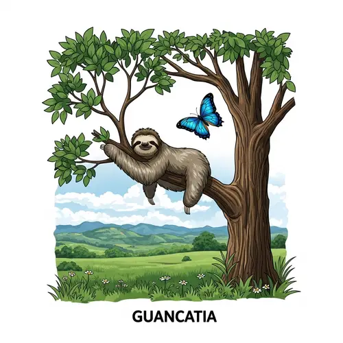 Guanacaste Rural Landscape with Sloth & Morpho Butterfly