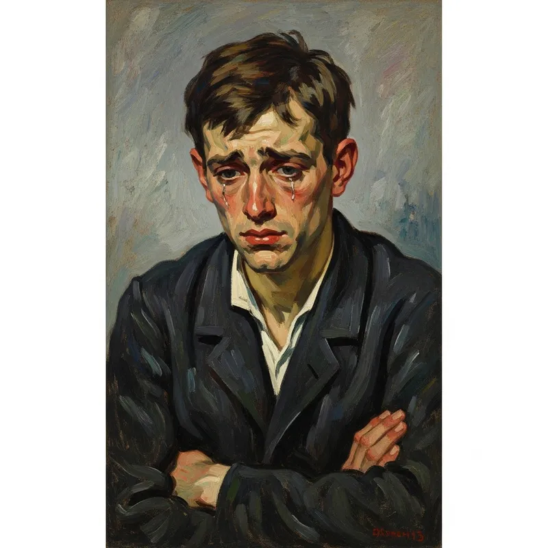 Melancholic Caucasian Male in Emotional Impressionist Art Melancholic Caucasian Male in Emotional Impressionist Art