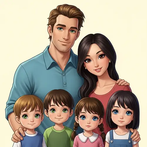 Vibrant Family Portrait in Pixar Style