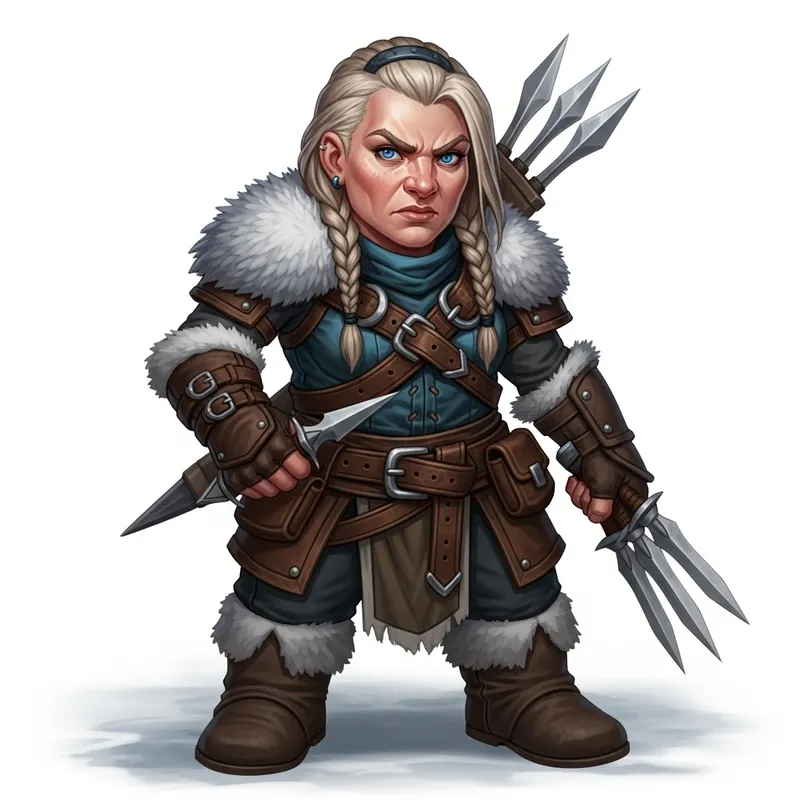 Stern Female Dwarf Rogue in Northern Attire