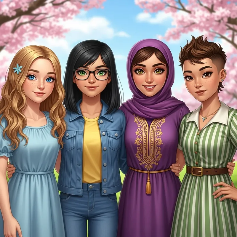 Beautiful Girls Images - Diverse Group Outdoors