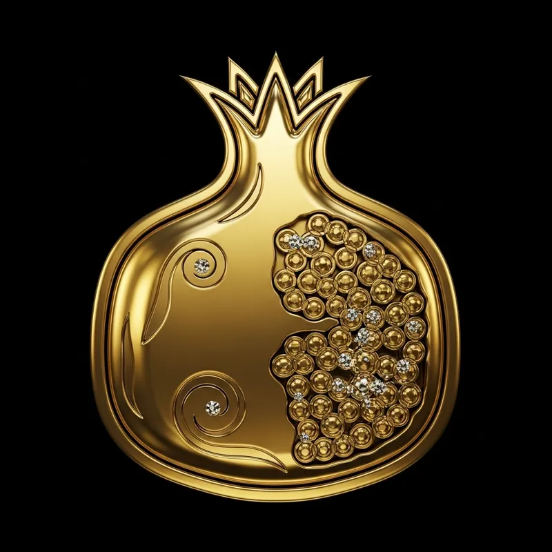 Mystical Pomegranate Icon in Chrome Gold - Mystery & Luxury Design