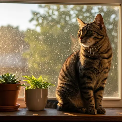 Discover Peaceful Domestic Cat on Window Sill | Your Website