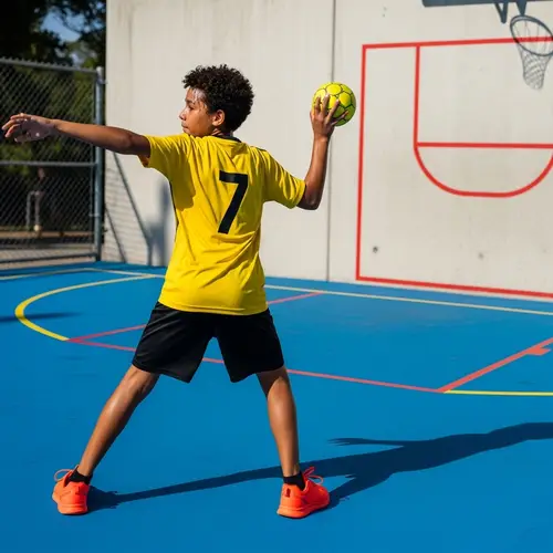 Young Brown-Skinned Boy Playing Handball