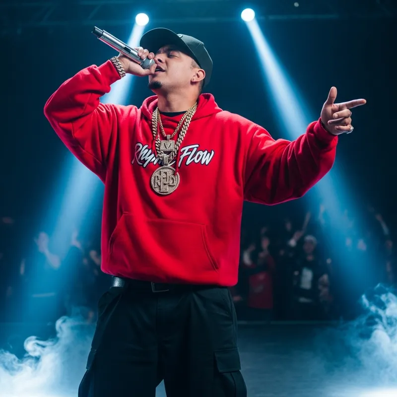 Hispanic Rapper with Glook - Stylish Outfit and Microphone Hispanic Rapper with Glook - Stylish Outfit and Microphone