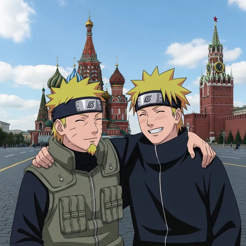 Putin & Ukrainian President 2024 Cyberpunk Naruto-Style in Moscow