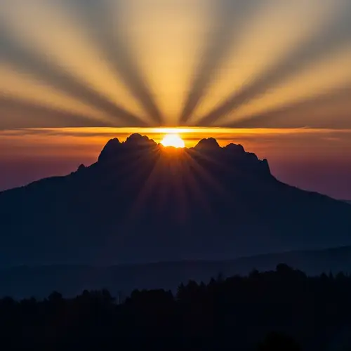 Sunrise Behind Mountain | Silhouette Sun and Rays