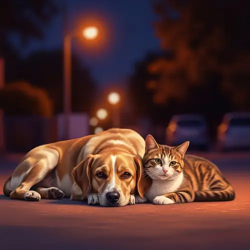 Stray Dog and Cat Urban Street Companionship Art