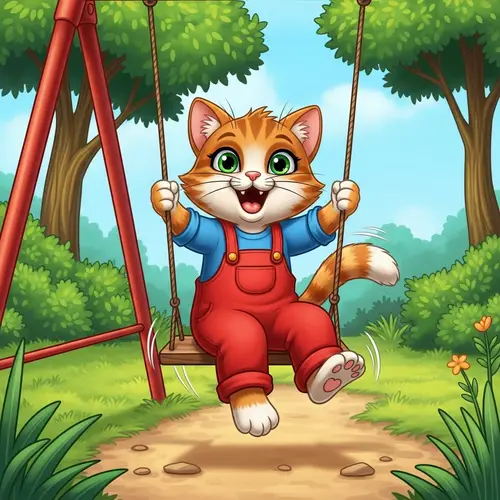 Delightful Cat Cartoon Swinging at Lush Park