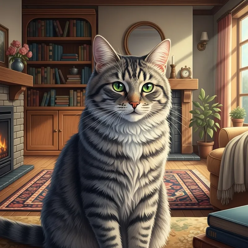 Gray Tabby Cat - Cozy Home Scene