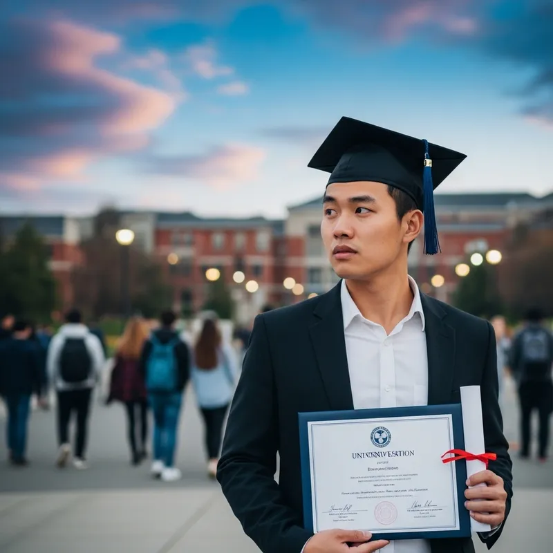 Pondering Future: A Recent University Graduate at Campus Twilight