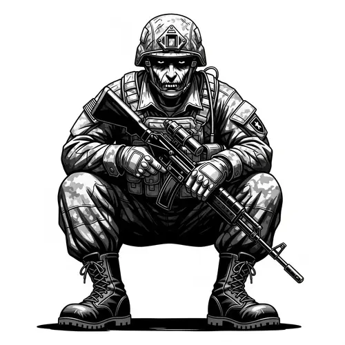 Serious Masculine Soldier in Monochromatic Style