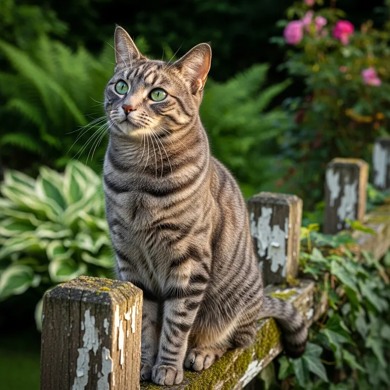 Grey Striped Cat on Fence