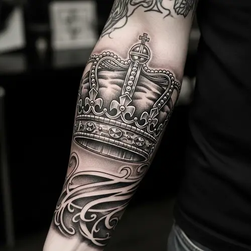 Detailed Crown Tattoos - Majestic Black and Gray Design