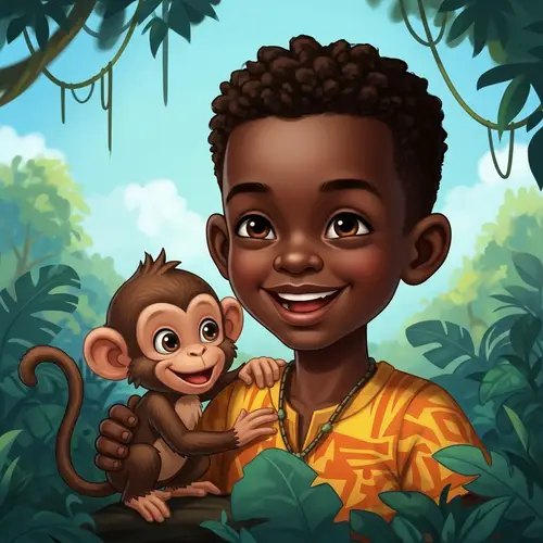 African Boy & Playful Monkey in Lush Jungle | Kids Cartoon