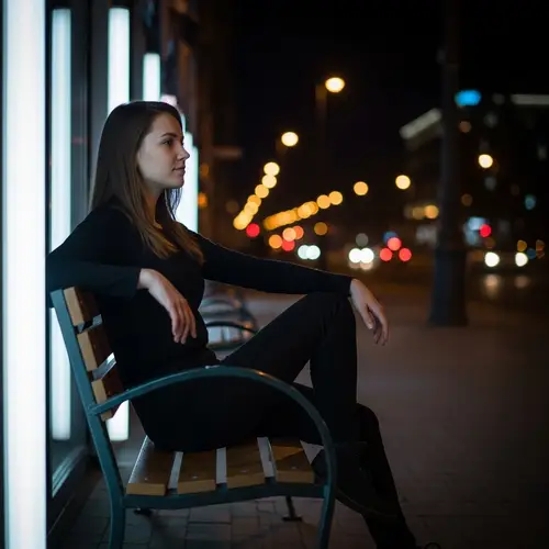 Caucasian Girl in Urban Nightlife | Chic Black Outfit