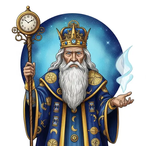 Monarch of Time: Ancient Figure with Golden Clockwork Crown