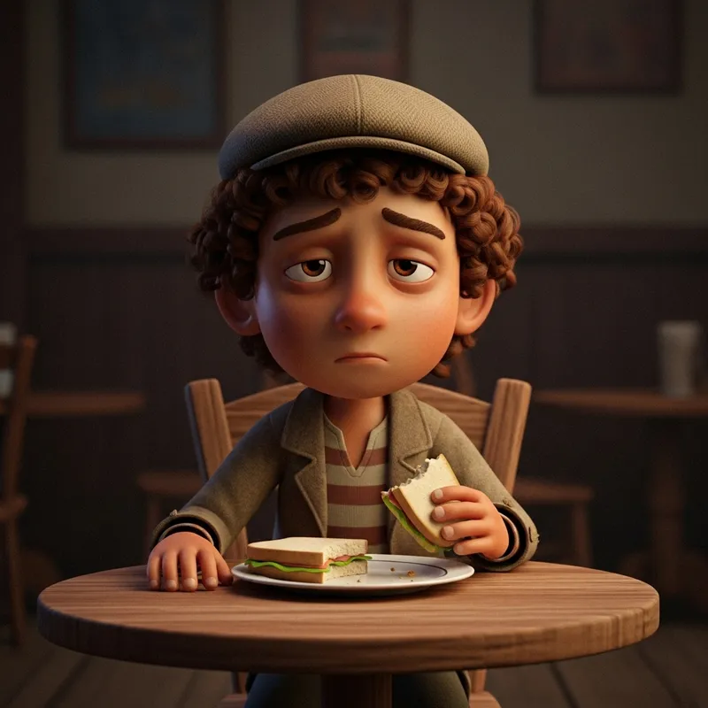 Sad Hispanic Boy Eating Alone in 3D Animation