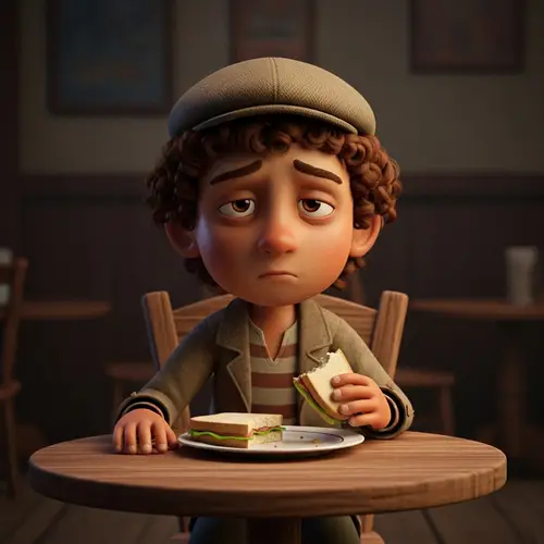 Sad Hispanic Boy Eating Alone in 3D Animation
