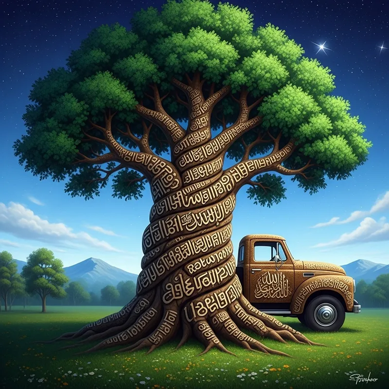 Ancient Tree with Religious Scriptures | Sacred Wisdom