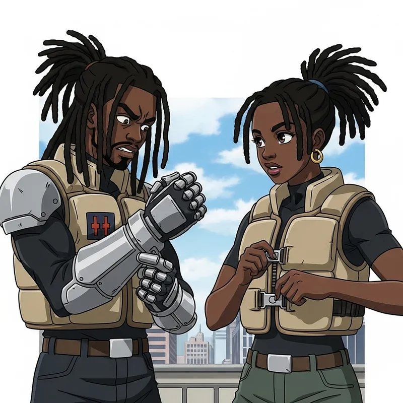 Black Anime Characters with Dreadlocks Gear Up for Confrontation | Urban Futurism
