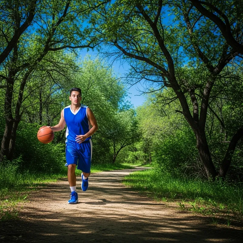 Hispanic Basketball Player in Nature | Blue and Green Colors