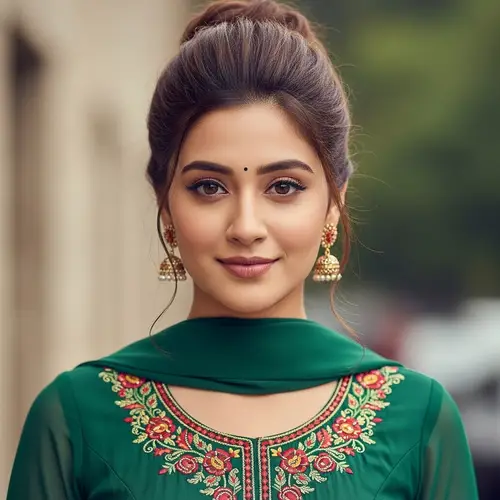 Captivating South Asian Woman in Green Dress
