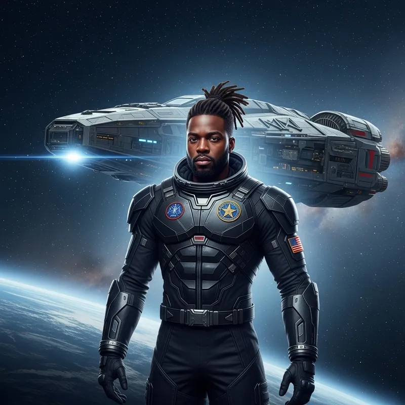 Ethereal Black Man in Space Suit | Galactic Exploration & Innovation