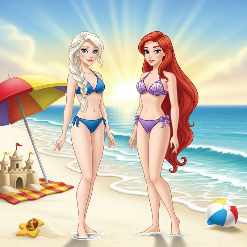 Elsa and Ariel in Bikinis at the Beach | Summer Fun