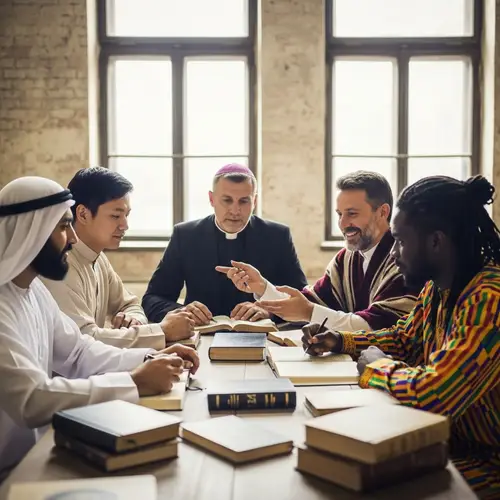 Diverse Men Religious Discussion at Table