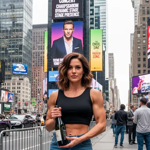 Female Singer in Times Square with Wine Bottle | Live Concert Ad Banner