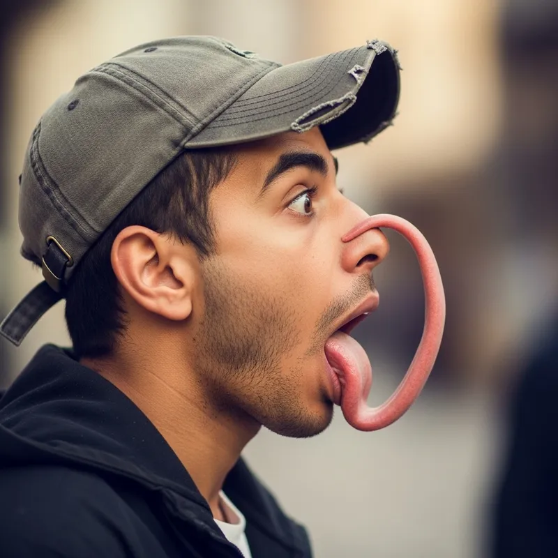 Astounded Middle-Eastern Man with Long Tongue