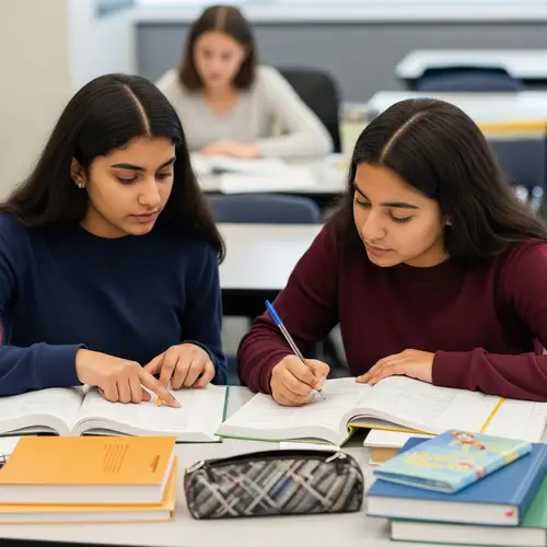 Diverse High School Students Engaged in Studying