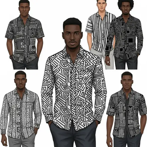 African-Inspired Men's Shirt Designs Featuring Diverse Models