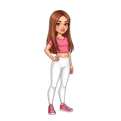 10-Year-Old Girl with Long Brown Hair in Pink Crop Top & Yoga Pants