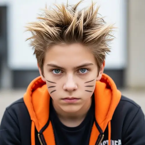 Naruto Uzumaki, 18: Energetic Teen in Unzipped Hoodie