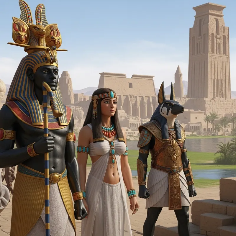 Realistic Depiction of Egyptian Gods in Traditional Art